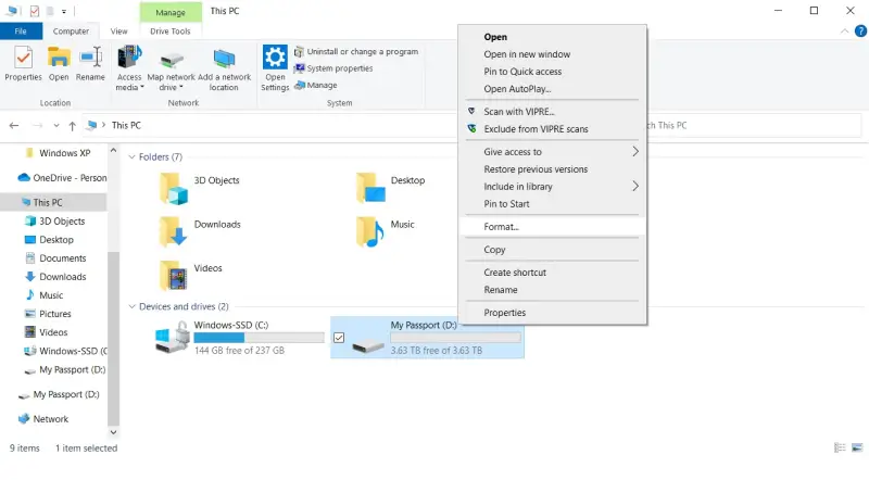 A screenshot showing the Format option in the File Explorer window on Windows.