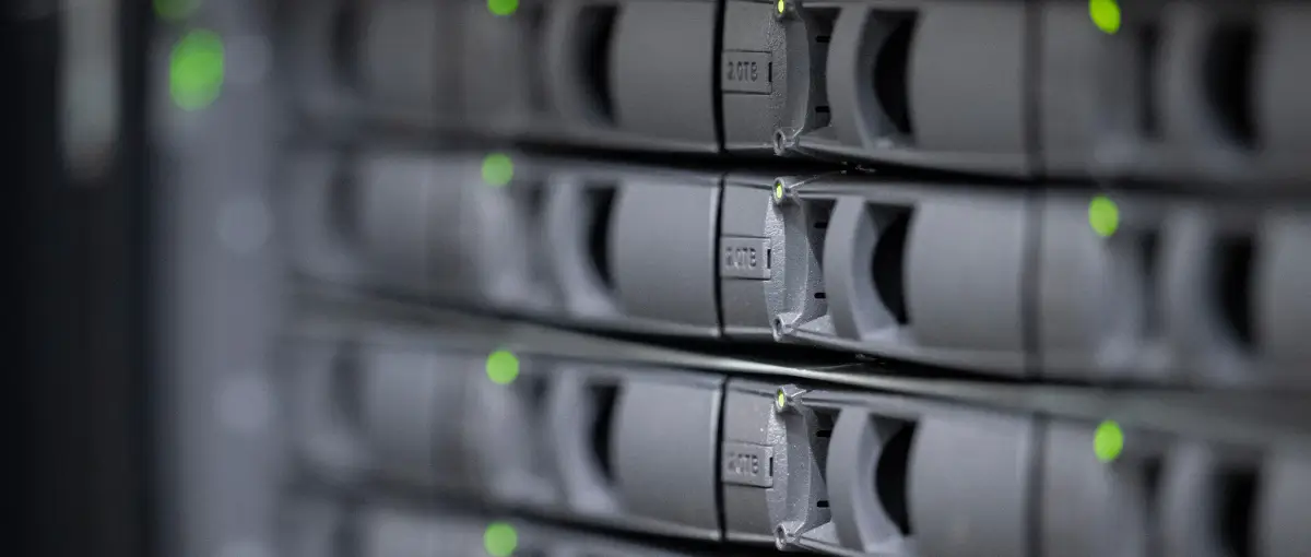 An image of drive bays in an enterprise storage environment.