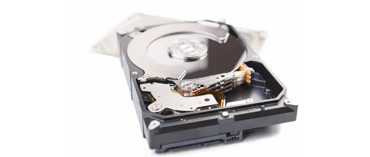 An image of a hard disk drive that has been removed from its case.