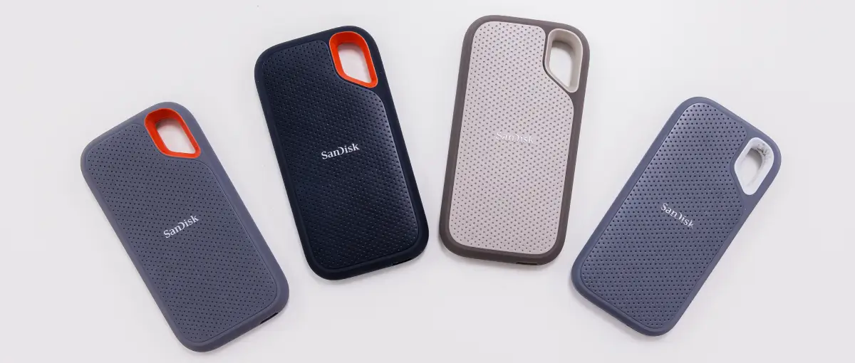 An image showing SanDisk Extreme Portable SSDs on a blank background.