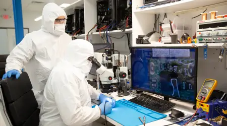 An image of a certified lab with specialized tools to recover data from SSDs and other devices.