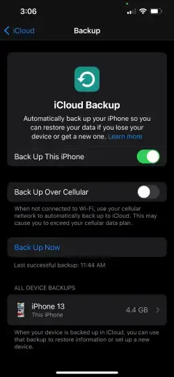 iCloud Last Successful Backup