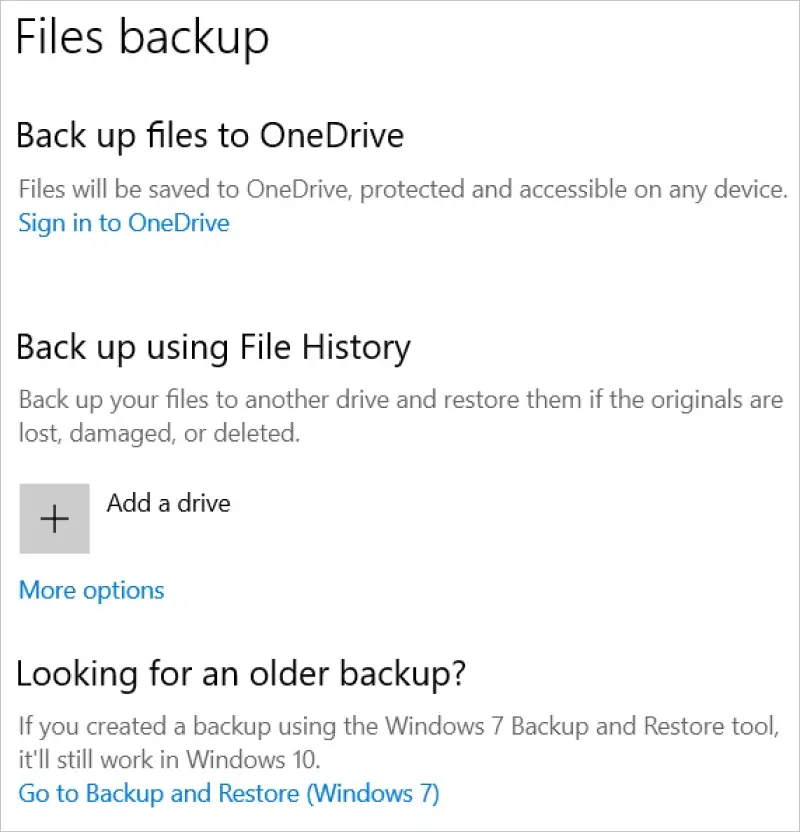 Image showing how to navigate to Backup and Restore on Windows 10