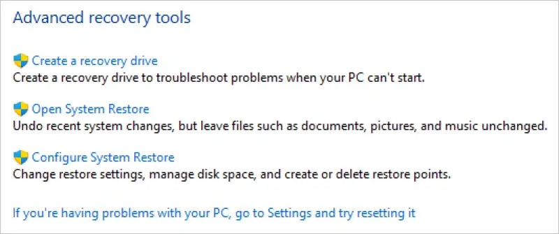 Image showing how to navigate to System Restore on Windows 11