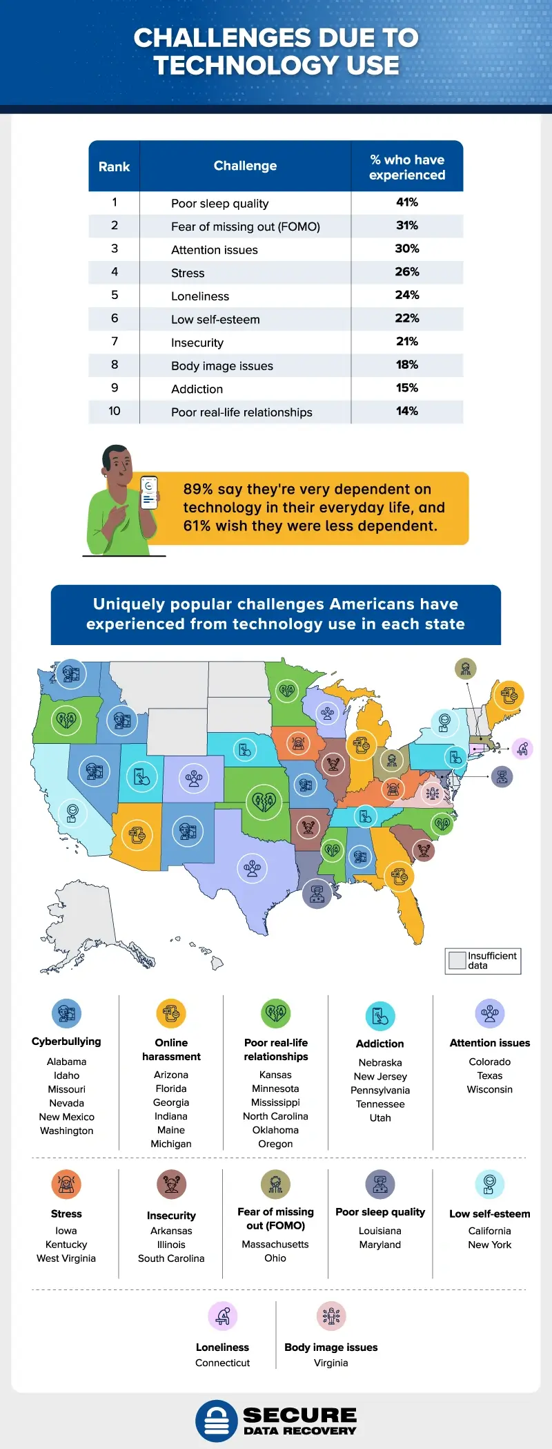Challenges americans experience with technology use by state