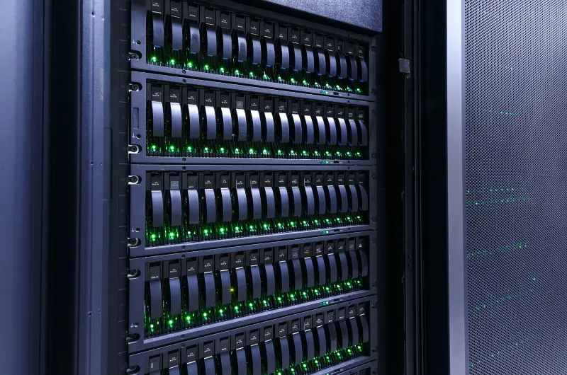 An array containing hard disk drives.
