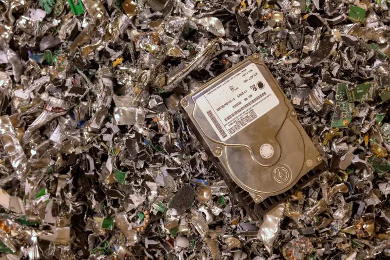 An image of shredded hard drives.