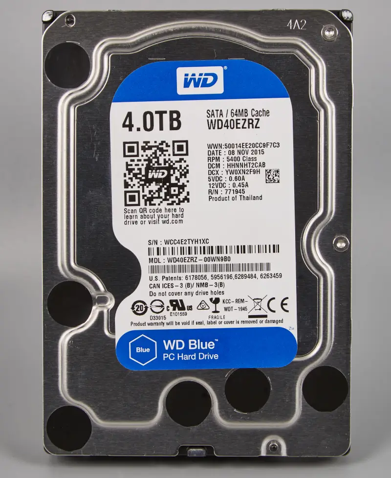 An image of the WD Blue 4 TB hard drive.