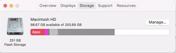 Select About this MAC > Storage