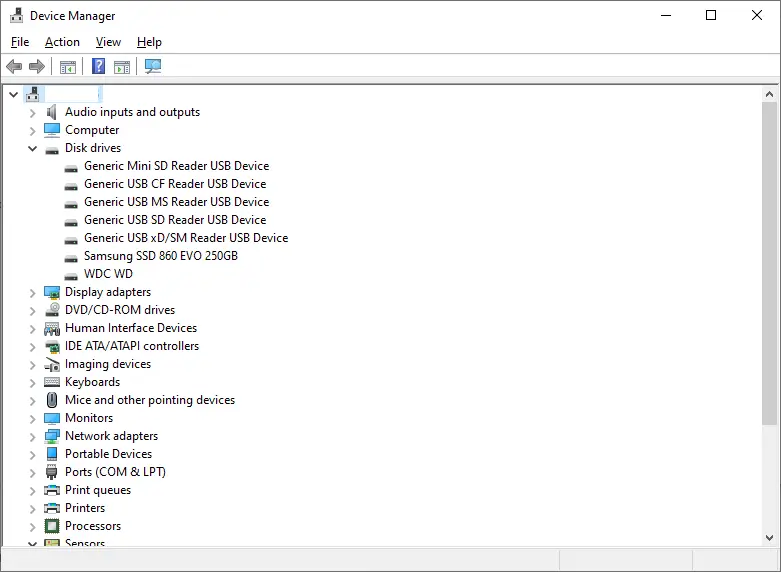 Systems and Maintenance > Device Manager > Disk Drive